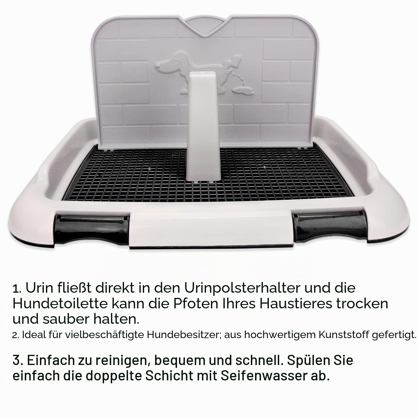 Focket Hundetoilette, Hundeklo für drinnen mit simulierter Wand, planmäßiges Urinieren Mesh Potty Tray Corgi Potty Training Toilette, Französische Bulldogge Training Tray Hunde (Schwarz)