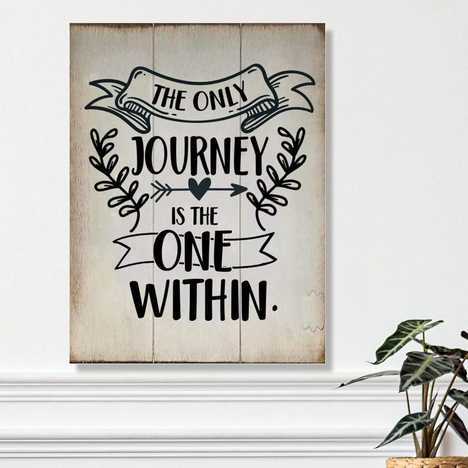 Rustic Wood Wall Art Plaque The Only Journey is The One Within Sign Wall Decor Vintage Farmhouse Wall Hanging Sign Art Decor Plaque with Quotes for Home 18x24in New Home Gift