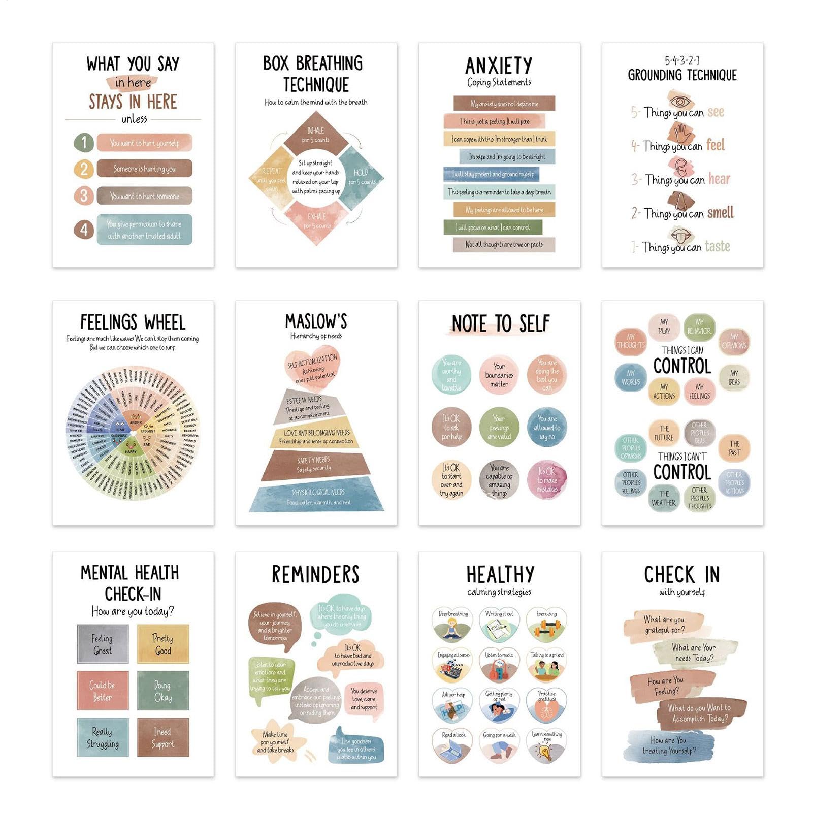 Poster D'angolo Calmante, Poster Dei Sentimenti Di Classe - 12X Forniture Per La Regolazione Emotiva, D'angolo, D'angolo Calmanti Per Bambini, Grafici Di Emozioni