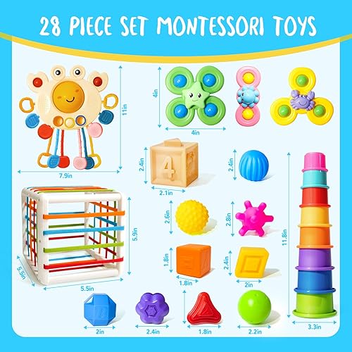 Miniatura 9 de Juguetes Montessori para bebés de 0-3-6-12 meses, juguetes 6 en 1 para bebés de 4, 5, 6, 7, 8, 9 meses, juguetes apilables de bloques para bebés,