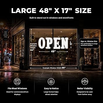 48 x 17 Extra Large LED Open Sign with Remote Control High Bright Visibility Business Signs 14 Mode Electric Display Sign Suitable for Shop, Bar, Hotel, Retail and Restaurant
