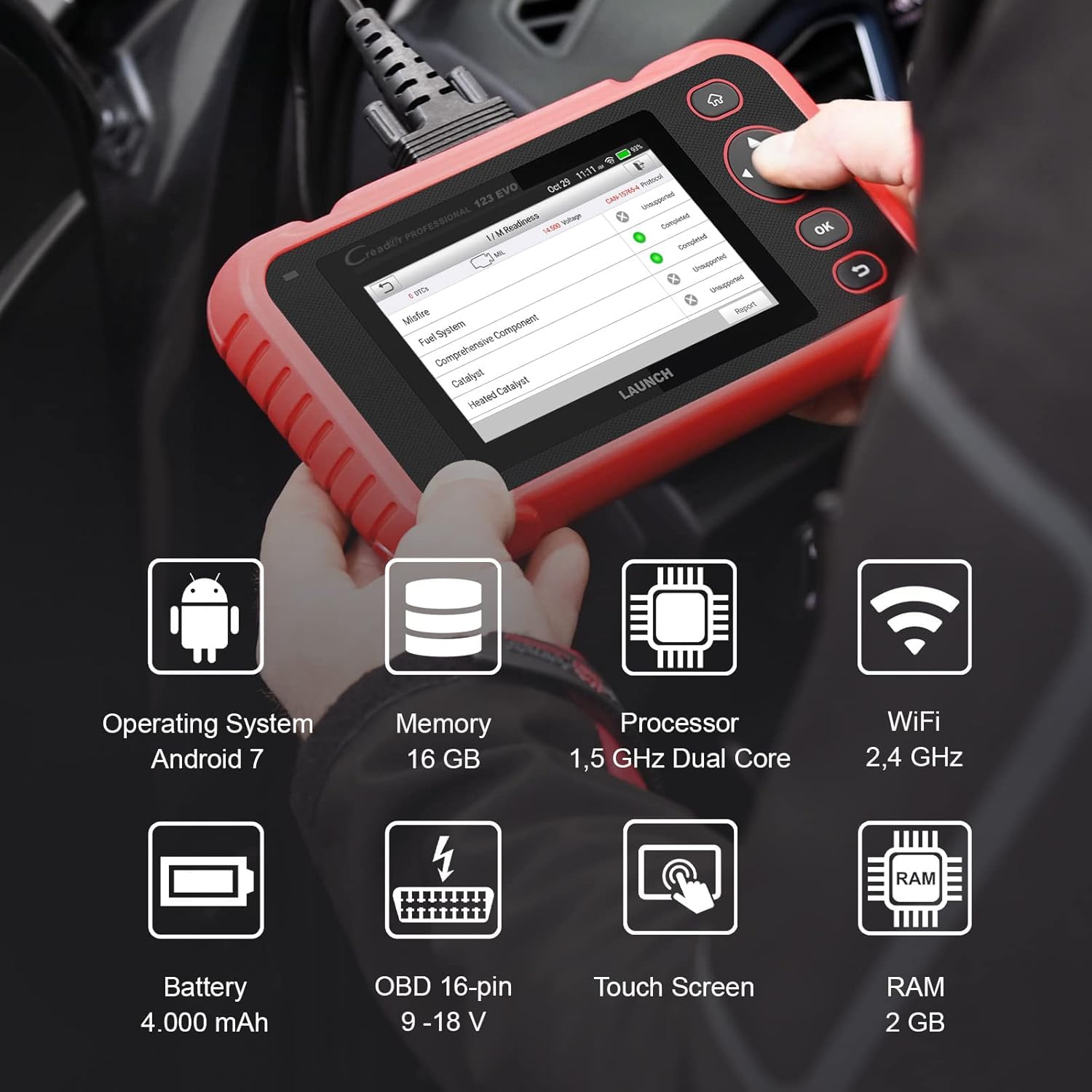 LAUNCH Europe CRP 123 EVO to na systemie Android DIY diagnostyka. Aktualizowanie oprogramowanie bezpośrednio przez WIFI, funkcje z OBD II, silnika, automatycznej skrzyni oleju, ABS i SRS itd.