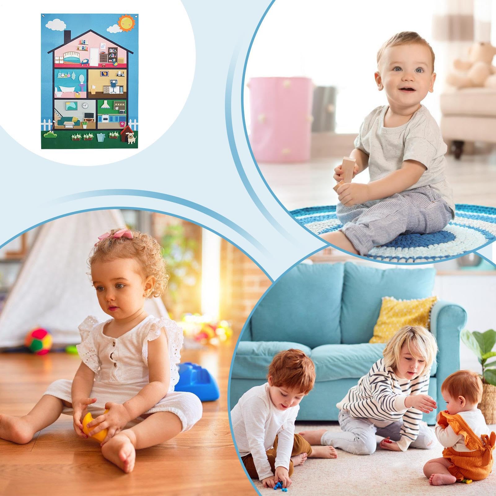 Genérico Panel Fieltro Infantil 36 Piezas Adhesivas Reutilizables Juego Sensorial Educativo Decoración Habitación Aula Preescolar Guardería Niños 3 Años 104x75cm