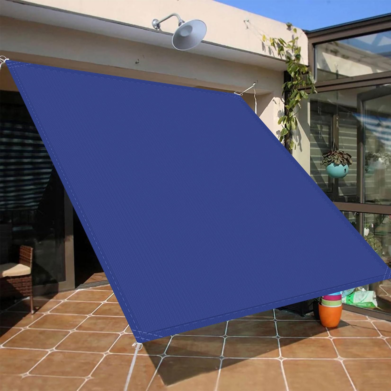 Voile d'ombrage 7.5 x 9 m bleu foncé rectangulaire pour bâche de pergola