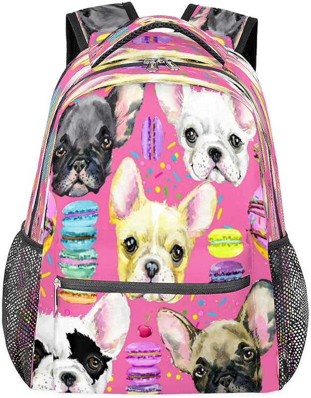 Mochila para mulheres e homens, buldogue francês, macaron, viagem, laptop, mochila à prova d'água, mochila diária com vários bolsos, mochila casual para escola, acampamento, caminhada, trabalho, Multicor, Medium, Mochilas Daypack em oferta na Shopee