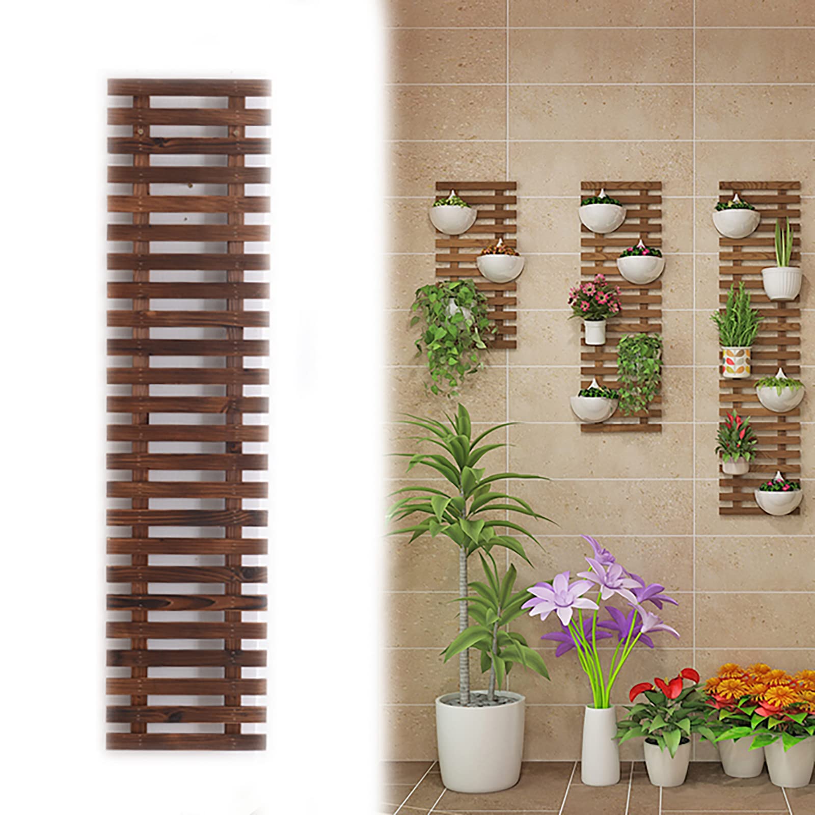 Wand-Pflanzgefäß aus Holz zum Aufhängen von Pflanzen, Outdoor-Gartendekoration, mit Sukkulentenhalter und Luftpflanzenaufhänger, Zaunstützrahmen für Hängetöpfe, Terrasse, Wanddekoration, 120 x 29 cm