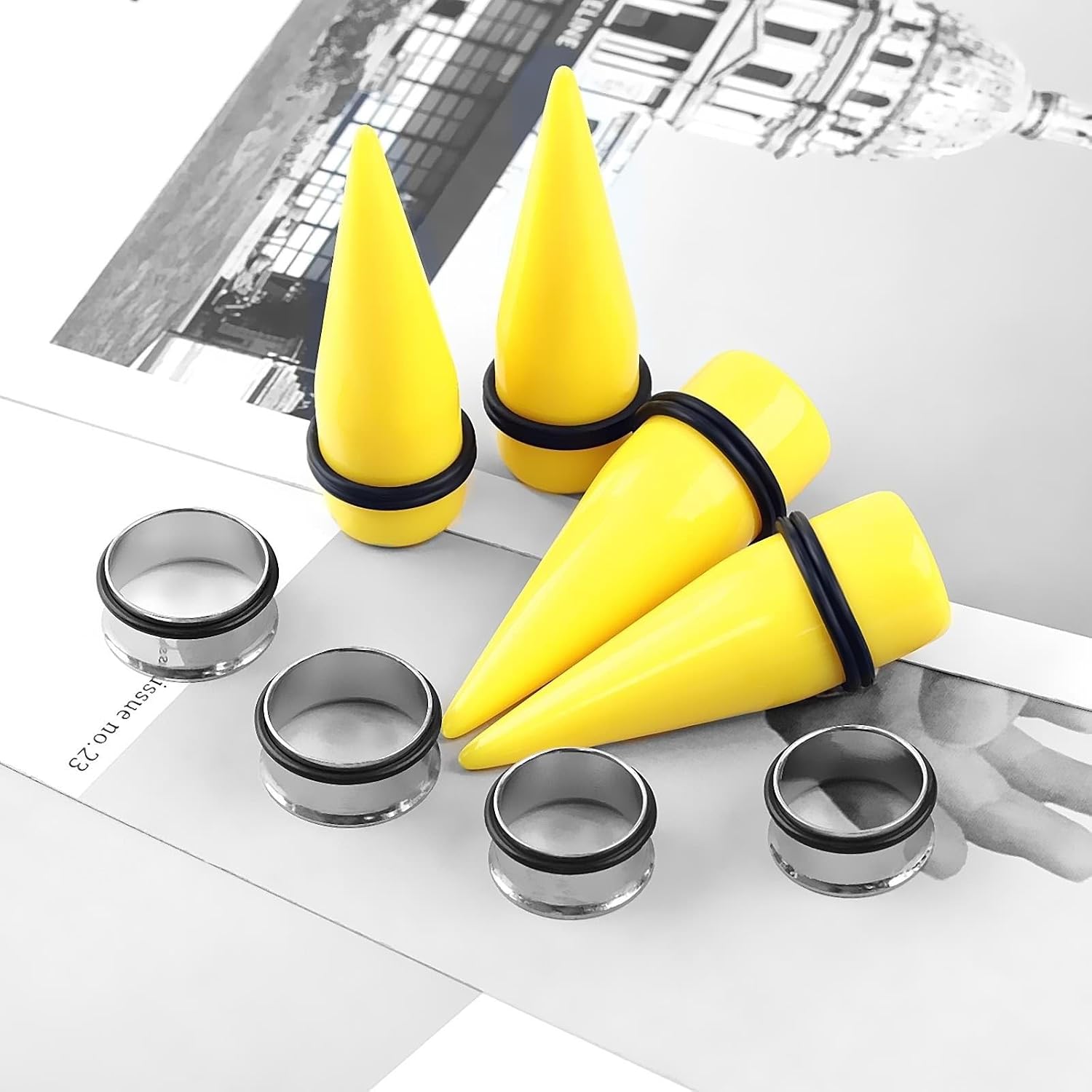 00g-3/4 inch Flesh Tunnels for Ears, Acrylic Ear Plugs Jewelry for Men Yellow Taper and Plug Set Body Piercing Jewelry for Men 24pcs