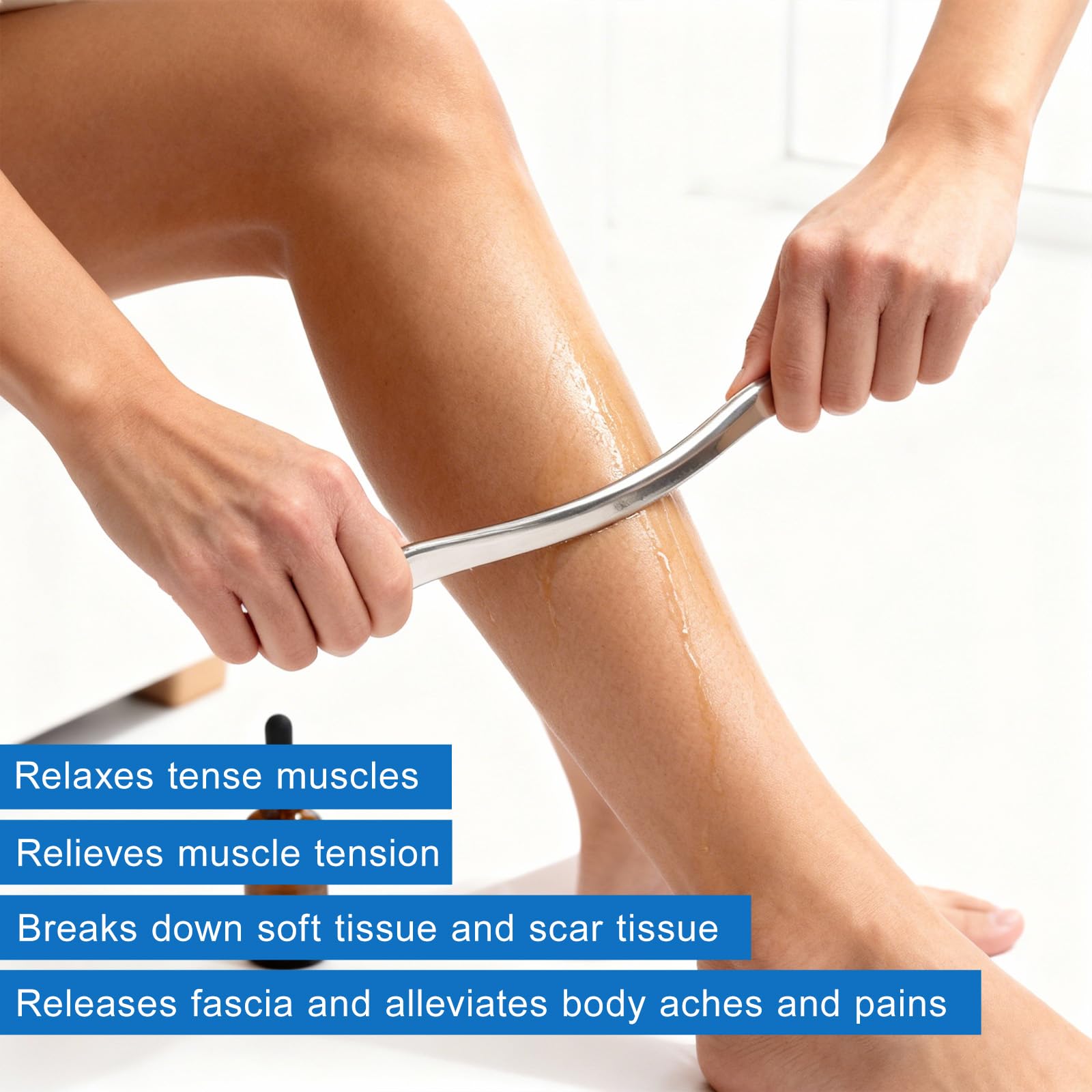 Guasha Acciaio Inox Guasha Acciaio Inox Gua Sha Acciaio - Strumento in Acciaio 316, 30 cm, 8 mm, Impugnatura Ergonomica - Per Sport, Fitness, Mobilità, Schiena e Gambe