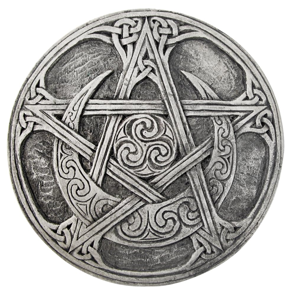 Dryad Design Moon Pentacle Wall Plaque - Wiccan Pagan Home Decor Stone Finish