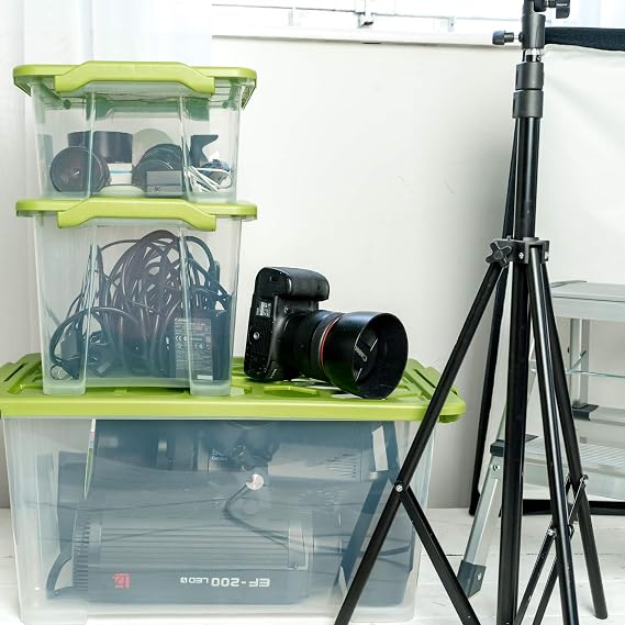 Rotho Evo Safe Keeping Set of 3 Storage boxes with lid 40 l, Plastic (PP) BPA-free, green/transparent, 3 x 44l (59,0 x 39,5 x 28,0 cm)