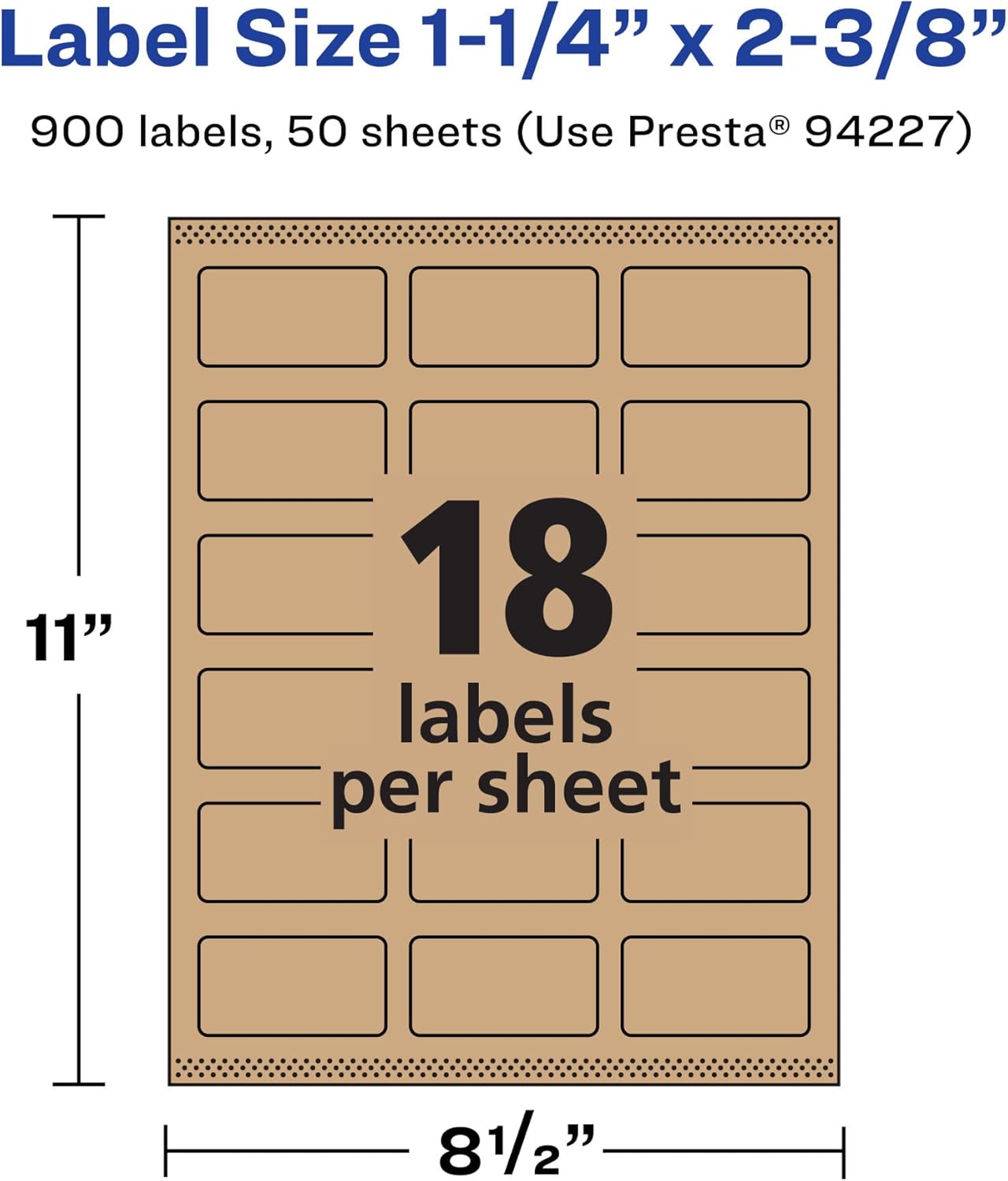 Avery Kraft Brown Rectangle Labels, Sure Feed Technology, 1-1/4" x 2-3/8", 900 Kraft Brown Labels, Print-to-The-Edge, Laser/Inkjet Printable