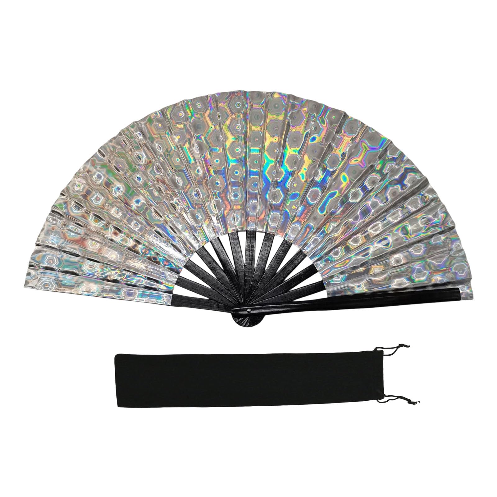 Msioytog PVC Reflective Colorful Large Folding Hand Fan Foldable Clap Fan for and Martial Art Raves Party Folding Dance