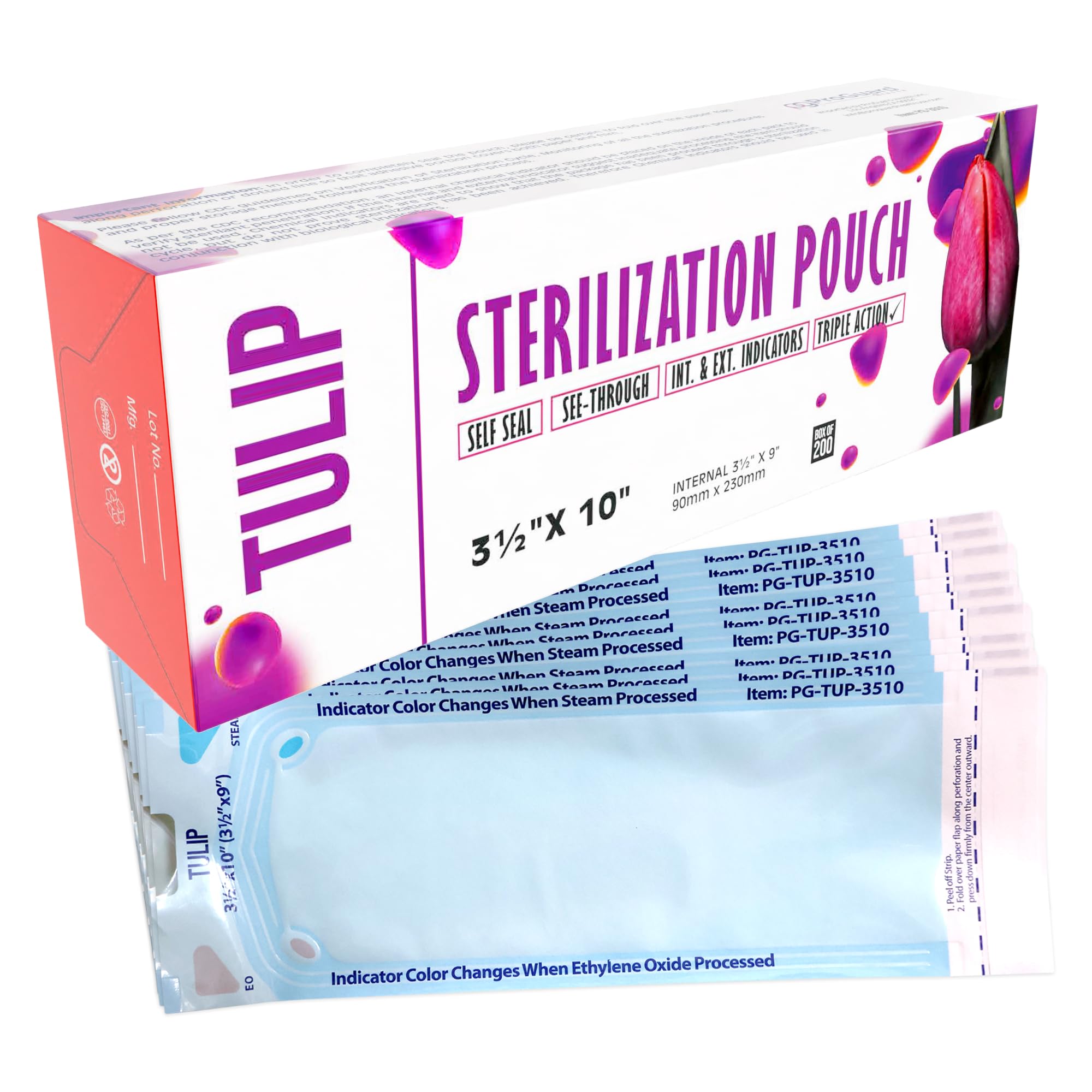 Self Sealing Sterilization Pouch 3.5" x 10" (200 Pack) - Autoclave Sterilizer Bags for Clean Tools - Dental and Nail Sanitizer Packets by Tulip
