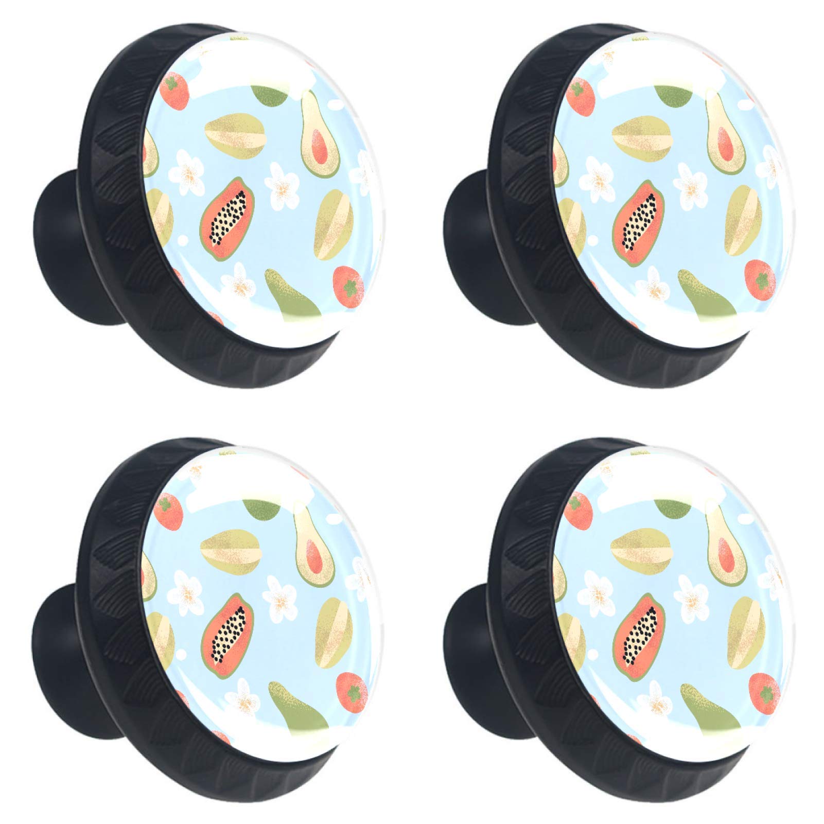 Boutons de meuble ronds en verre fruits tropicaux 30 mm pour tiroir et armoire x4