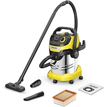 Aspiratore Solidi Liquidi Karcher WD 5 P V-25/5/22, Serbatoio Acciaio Inox 25l, Potenza 240AW, Consumo 1.100W + Presa Elettroutensili, Filtro Piatto, Scuotifiltro Semi-Automatico, Sacchetto Vello
