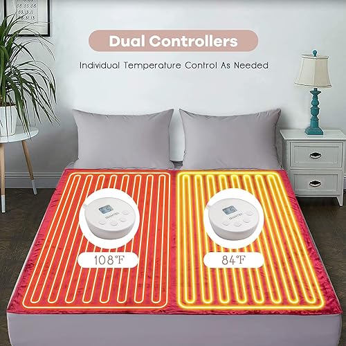 Miniatura 8 de Giantex Manta térmica de tamaño Queen  Manta térmica eléctrica con dos controladores, 10 niveles de calefacción, 1-12 horas de apagado automático,