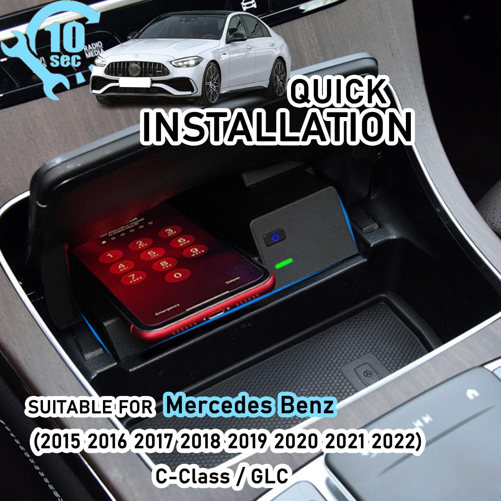 Caricabatterie Wireless per Auto 2023 Nuovo, per Merce-des Be-NZ Classe C GlC AMG Pannello Accessorio per Console Centrale Regalo per la Famiglia