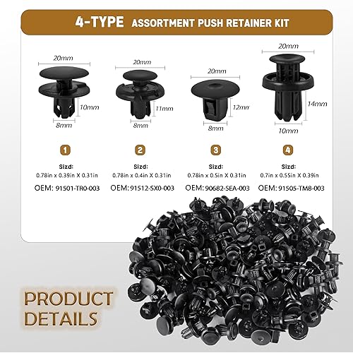 Miniatura 2 de UNIGT Assortment Push Retainer Kit with 4 Size Compatible with Honda Acura Accord Civic Fender Liner Bumper Replace 91501-TR0-003, 91512-SX0-003 -