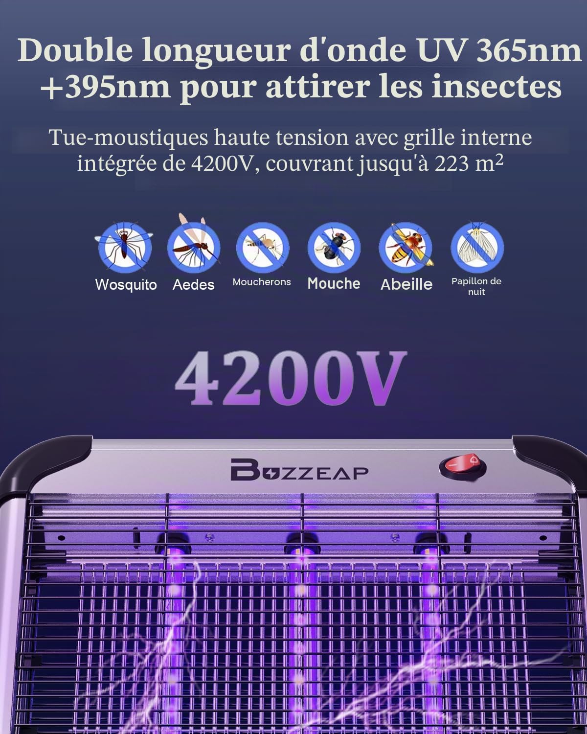 Tueur de moustiques électronique d'intérieur, Tueur d'insectes d'intérieur, Tueur de Mouches, Piège à Insectes électrique avec lumières LED pour repousser Les moustiques et Les Mouches