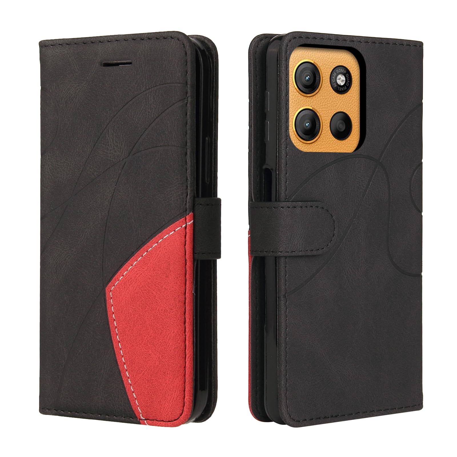 CXTCASE Handyhülle für Motorola Moto G15 Hülle, Flip PU Lederhülle Cover, Modisch Flip Case für Motorola Moto G15 Hülle Klapphülle Handytasche Schutzhülle, Schwarz