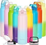 Oldley Insulated Water Bottle with Straw 20oz Stainless Steel Water Bottles with 3 lids Double-Wall Vacuum Thermal for Kids Adults School Sports,Rose Red-Green