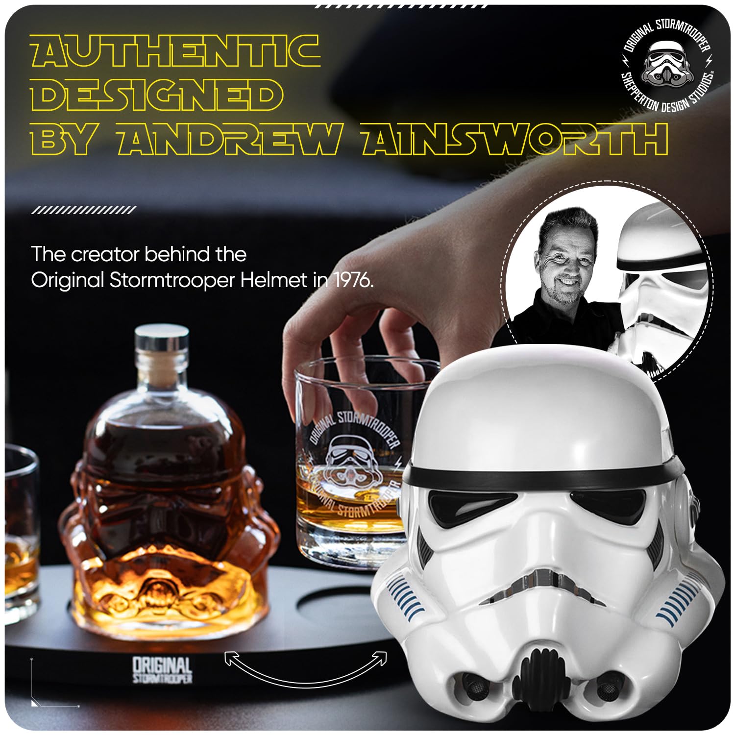 ThumbsUp! Set decanter originale Stormtrooper con 2 bicchieri da whisky 3D, per whisky, bourbon, scotch e gin, decanter da 750 ml con sigillo in sughero originale, bicchieri da 300 ml, regalo di