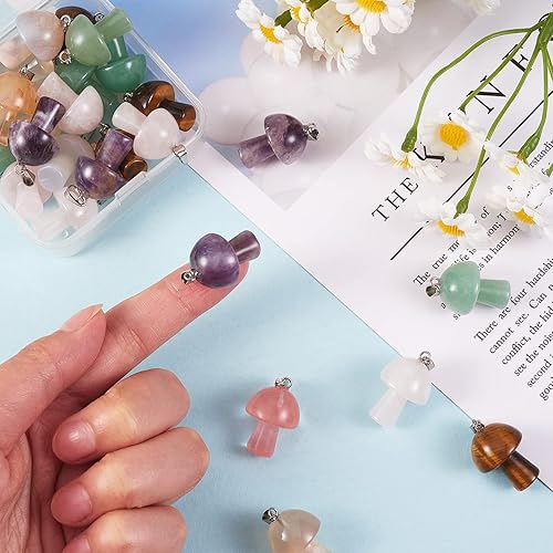 Miniatura 4 de 6 dijes de piedra de hongo sintéticos naturales con fianzas de acero inoxidable para hacer joyas, collares, aretes