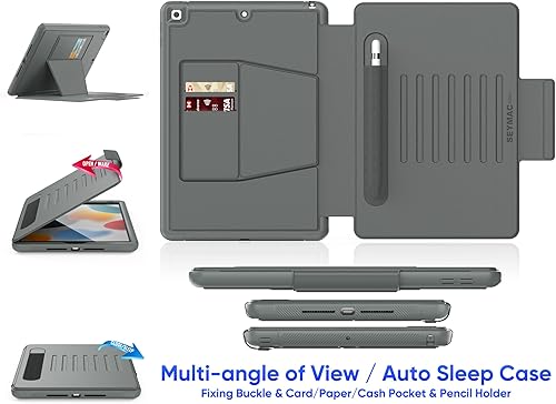 Miniatura 2 de SEYMAC stock Funda para iPad de 987 generación de 10.2 pulgadas, resistente funda magnética de sueño automático a prueba de golpes con soporte