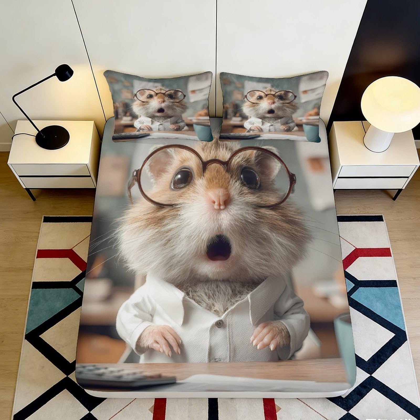 Pnayamiorkfel Style-1 3D Printed Cute Hamster Fitted Sheet Microfiber Cartoon Animal Mattress Cover For Bedroom Dorm Decorative Protection 90X200x25cm