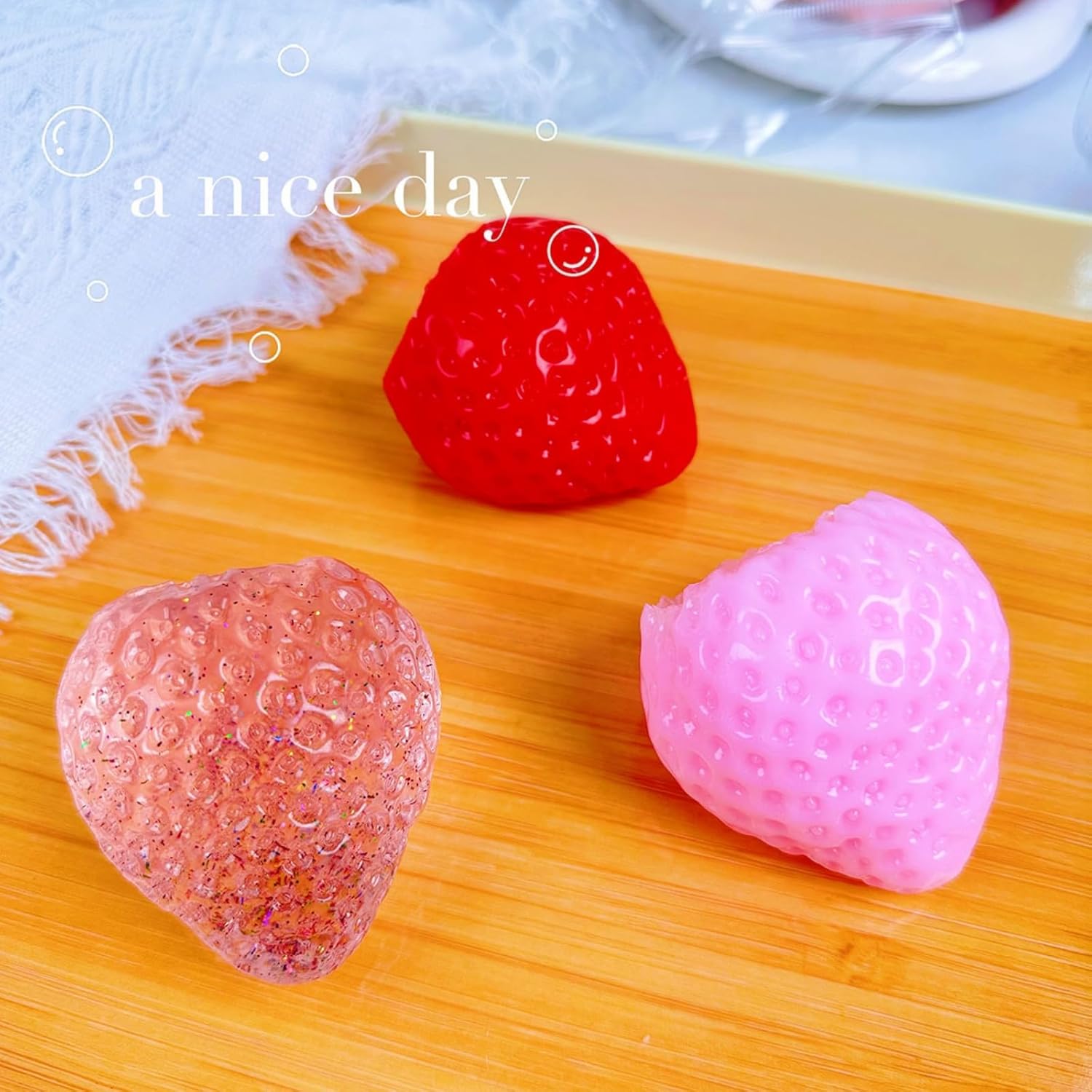 3PCS Fidget Stress Fruit Strawberry Toys| Soft & Cute Handmade Strawberry Taba Squishy Toys | Novelty Squeeze Toys Big Strawberry Squishy for Stress Relief