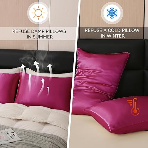 Miniatura 4 de Tyfitb - Juego de 2 fundas de almohada de satén para cabello y piel, fundas de almohada de refrigeración (satén suave, cierre de sobre)