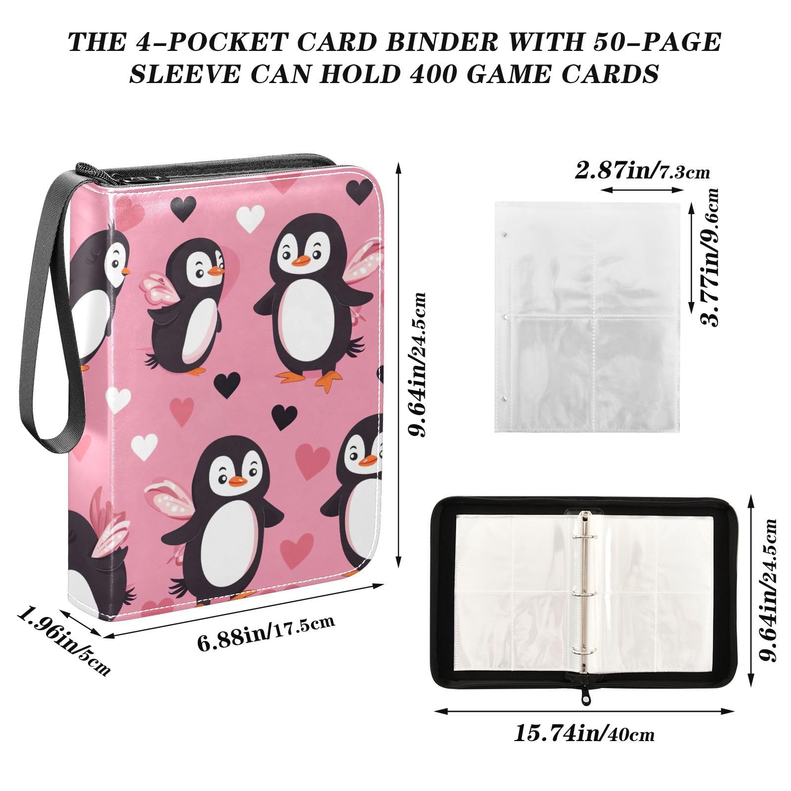 Amazon.com: Coikll Love Heart Penguin Card Binder with 50 Removable Page  Sleeves PU Leather Collectible Trading Card Albums Book with Zipper for  Games Card,Baseball Cards : Toys & Games