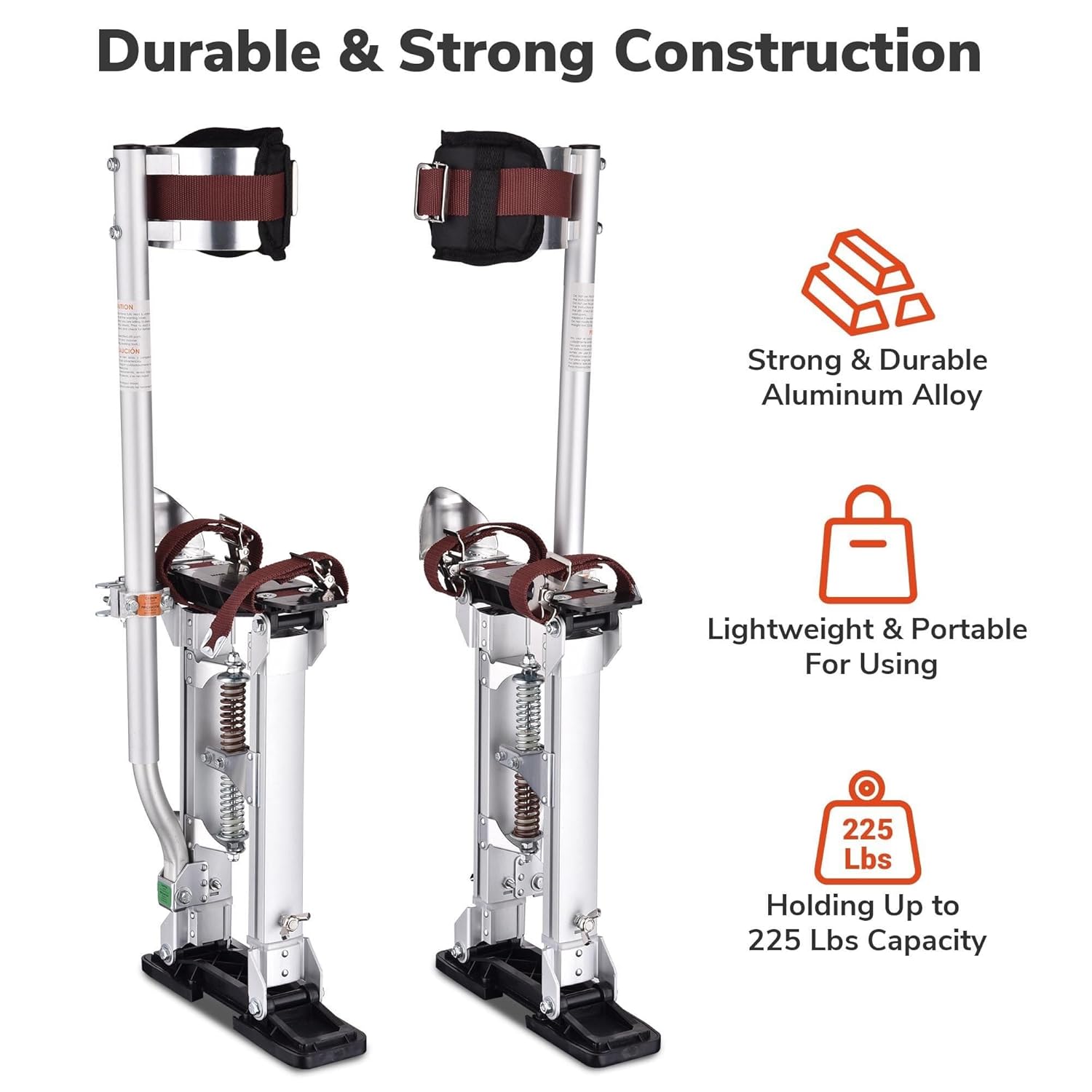 Adjustable Aluminum Drywall Stilts 16"-24", Work Tool with Protective Knee Pads, Non-Slip for Taping, Painting, and Ceiling Work