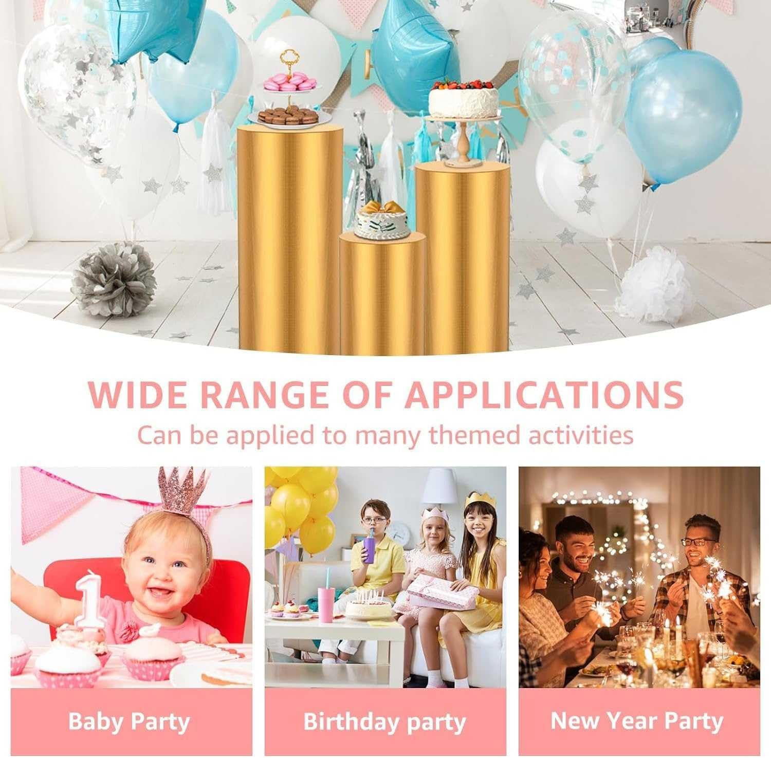 Juego de 3 Soportes cilíndricos Blancos: pedestales Redondos para exhibir Pasteles y Flores para Bodas, cumpleaños, Baby Showers, Halloween y Eventos navideños