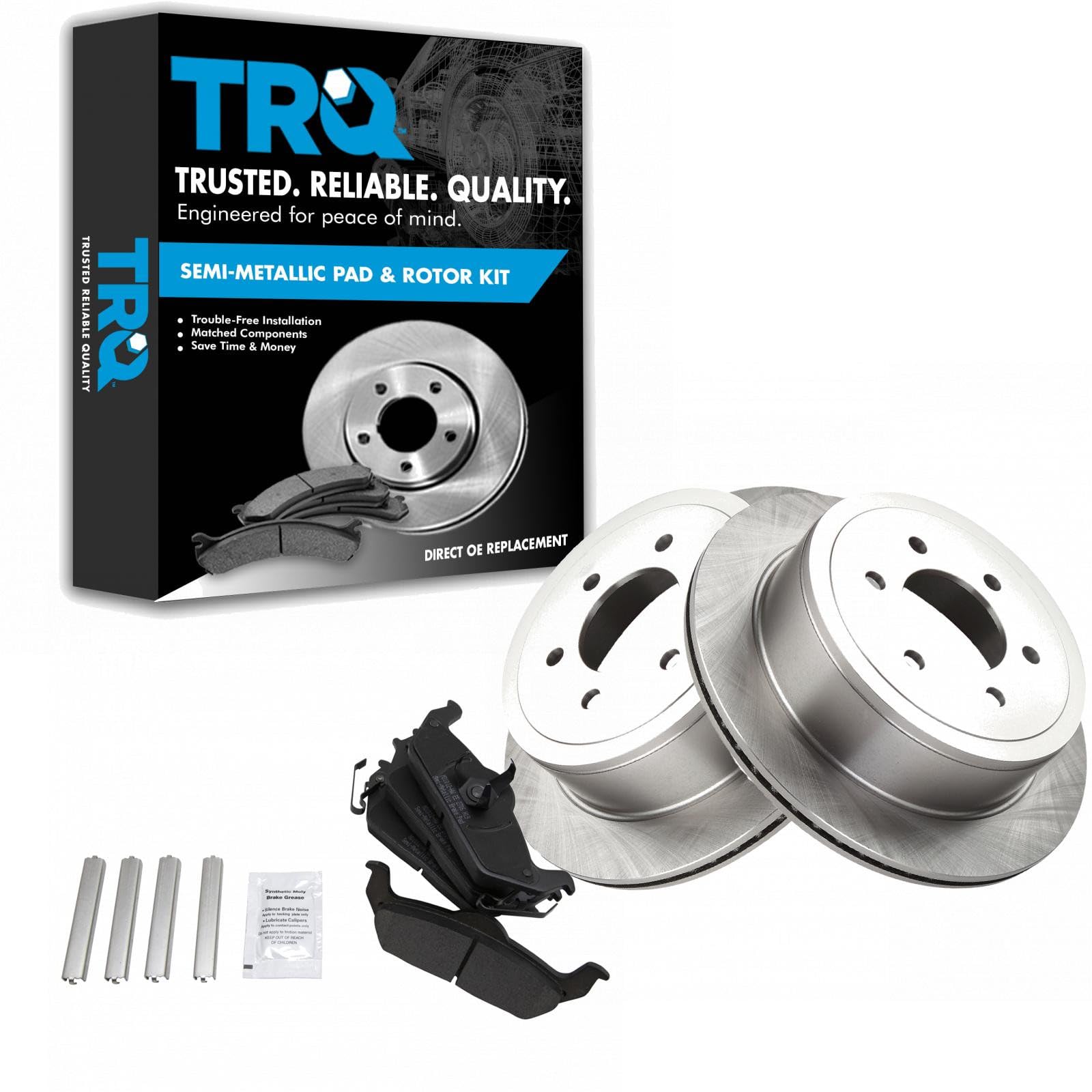 TRQ Rear Brake Pad and Rotor Set Semi Metallic Solid Rotors