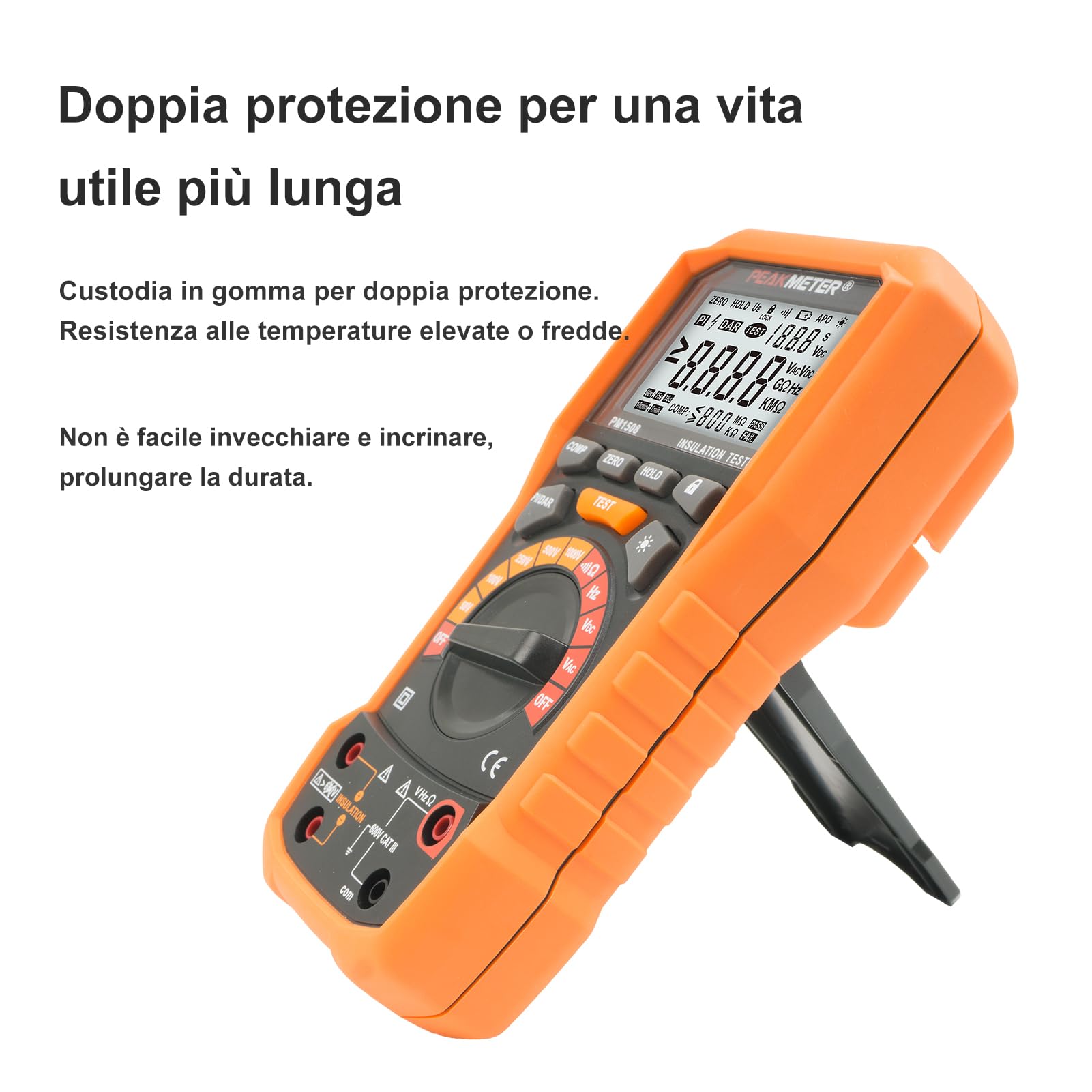 Megohmmetro, testatore di resistenza dell'isolamento, 50V-1000V,100GΩ | Megohmmetro,multimetro, 50V/100V/250V/500V/1000V, resistenza fino a 100GΩ con PI, DAR, frequenza, prova di bassa tensione