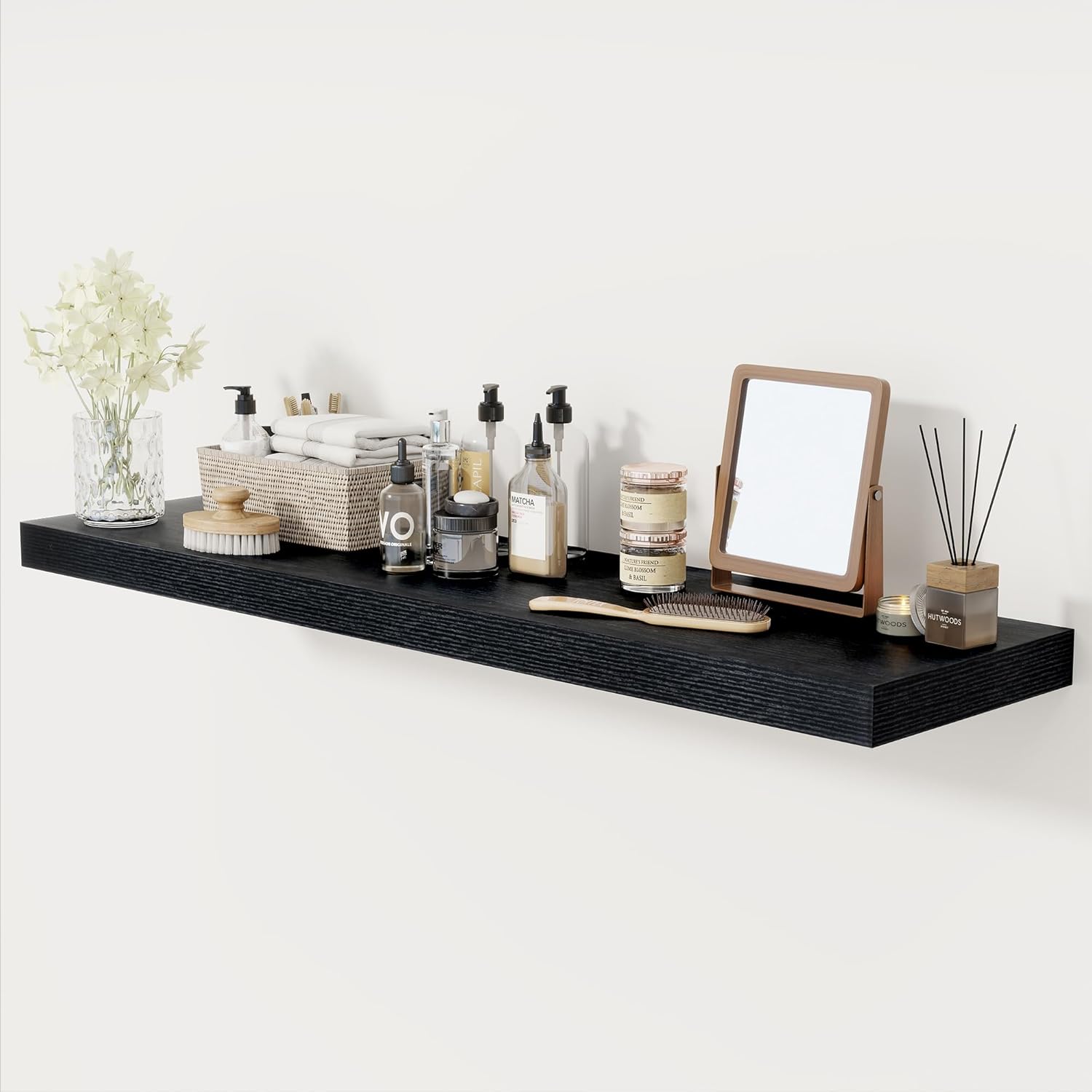Black Floating Shelves 48 Inch Long, 12 Inch Deep Floating Shelves for Wall, 48 x 12 Large Wall Shelves for Home Storage & Display, 2" Thicked Floating Shelf for Bedroom, Living Room, 1 Pack Black 48"W x 12"D, 1 Pack