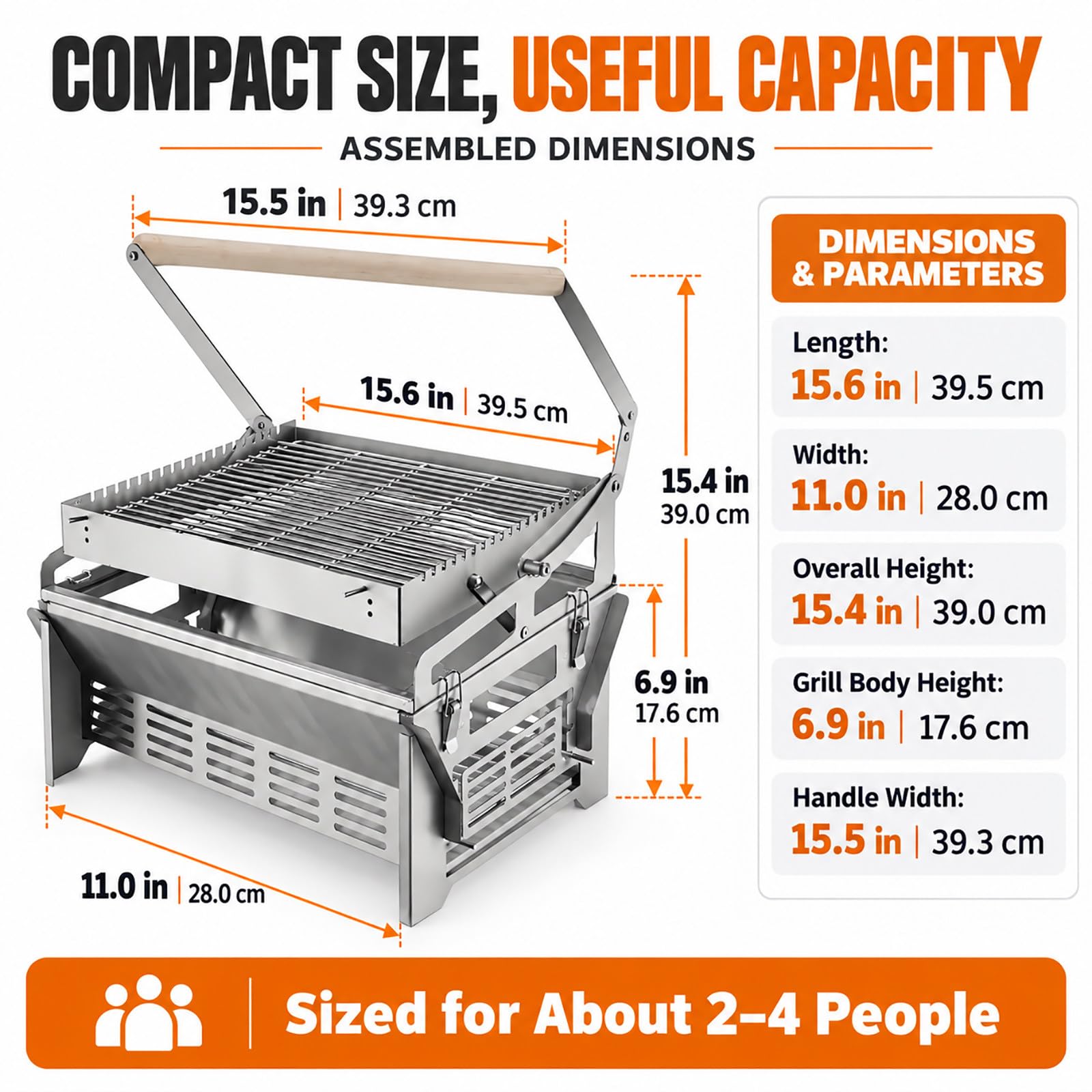 Barbecue à Charbon Portable, INOX 304, Grille Rotative à 360°