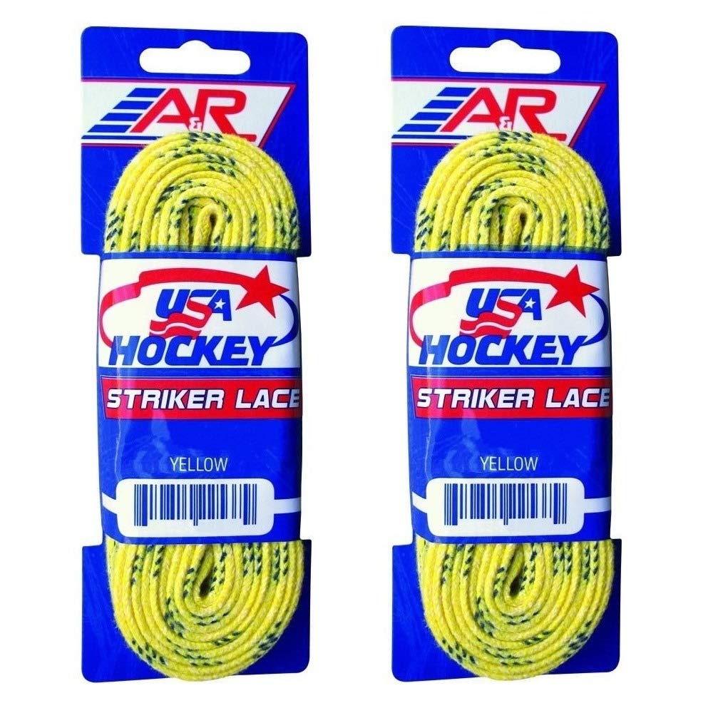 A&R Sports Striker Ice Hockey Skate Laces, 2 Pair Pack - Yellow, Waxless (120