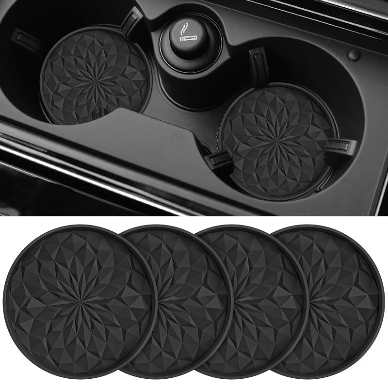 Porta-Copos Automotivo ME.FAN em Silicone com Design Diamantado, Preto, 4 unidades