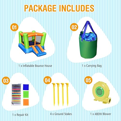 Miniatura 6 de COSTWAY Casa inflable de la despedida de los niños que saltan la casa de juegos interior y al aire libre con el ventilador de 480W