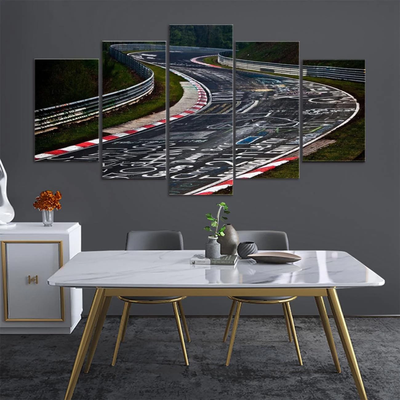 ZYCHKRL Wandbilder Mit Rahmen 5 Teiliges Leinwandbild Nürburgring Rallye-Strecke F1-Rennen 5 Platten Poster Wandbild Kunstdrucke Büro Küche Schlafzimmer wandbilder Wohnzimmer
