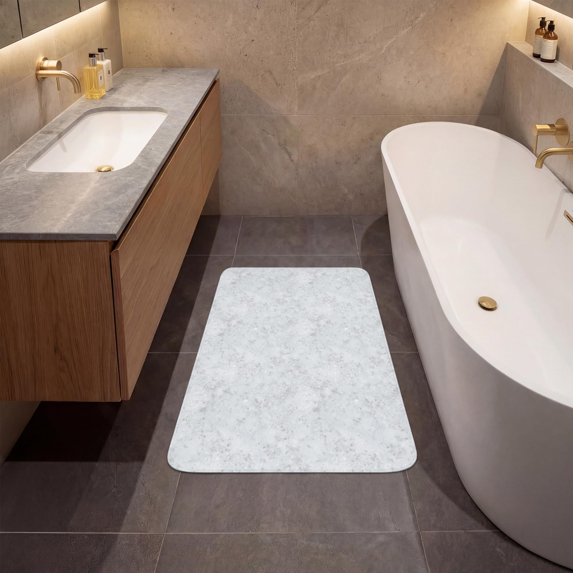 Alfombra De Baño Rectangular 60x90 cm Bathroom Bath Mat Lavable Tapete Antideslizante Alfombras Ducha Decoracion Alfombrilla Gris - Efecto terrazo - Hormigón