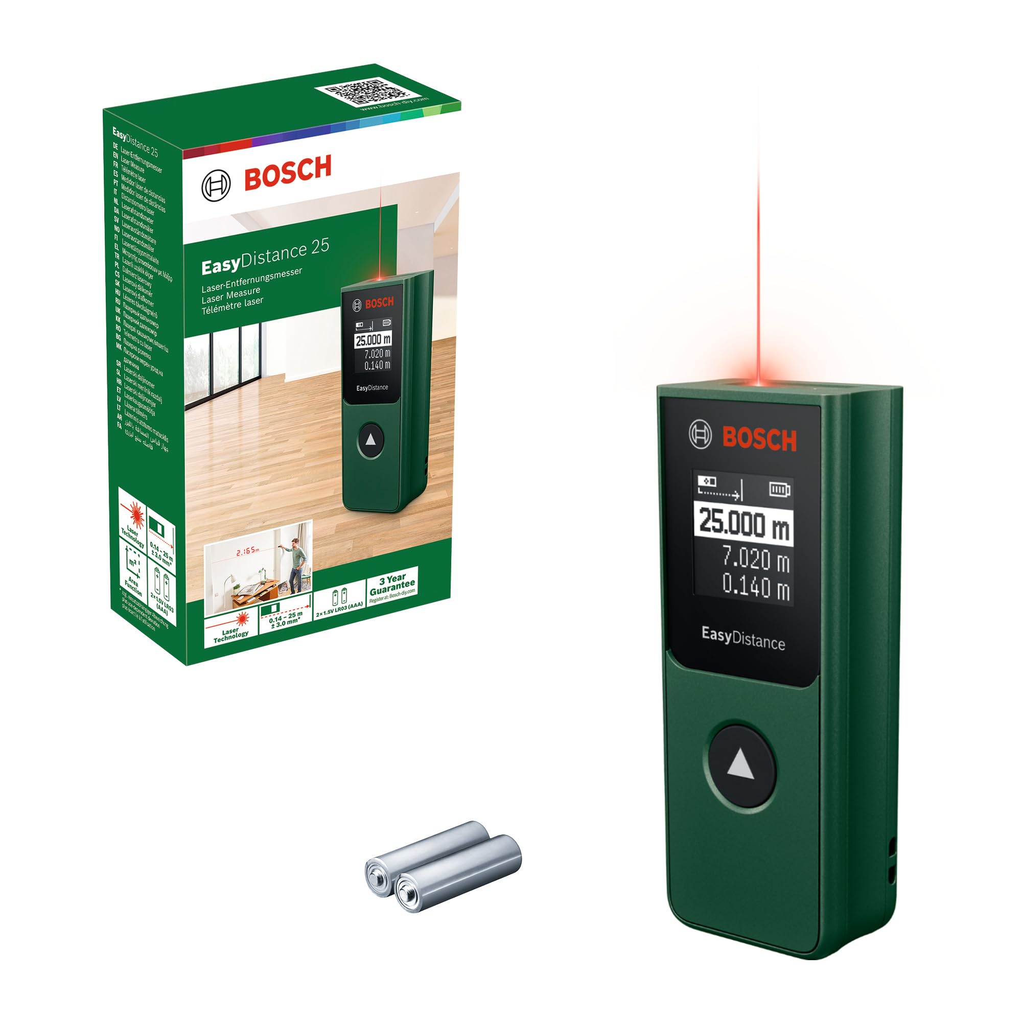 ボッシュ(BOSCH) レーザー距離計 EasyDistance 25 測定工具 レーザークラス2(測定範囲:0.14-25m)電池式(単4 x2)距離・面積測定に最適(連続測定可)