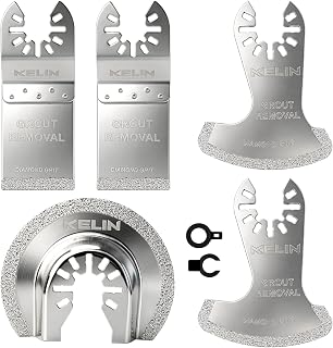 KELIN 5PCS Diamond Oscillating Multi Tool Blades for Grout Removal, Diamond Oscillating Tool Blade for Tile Mortar Concrete Masonry, Fits Milwaukee Ryobi Rockwell Fein