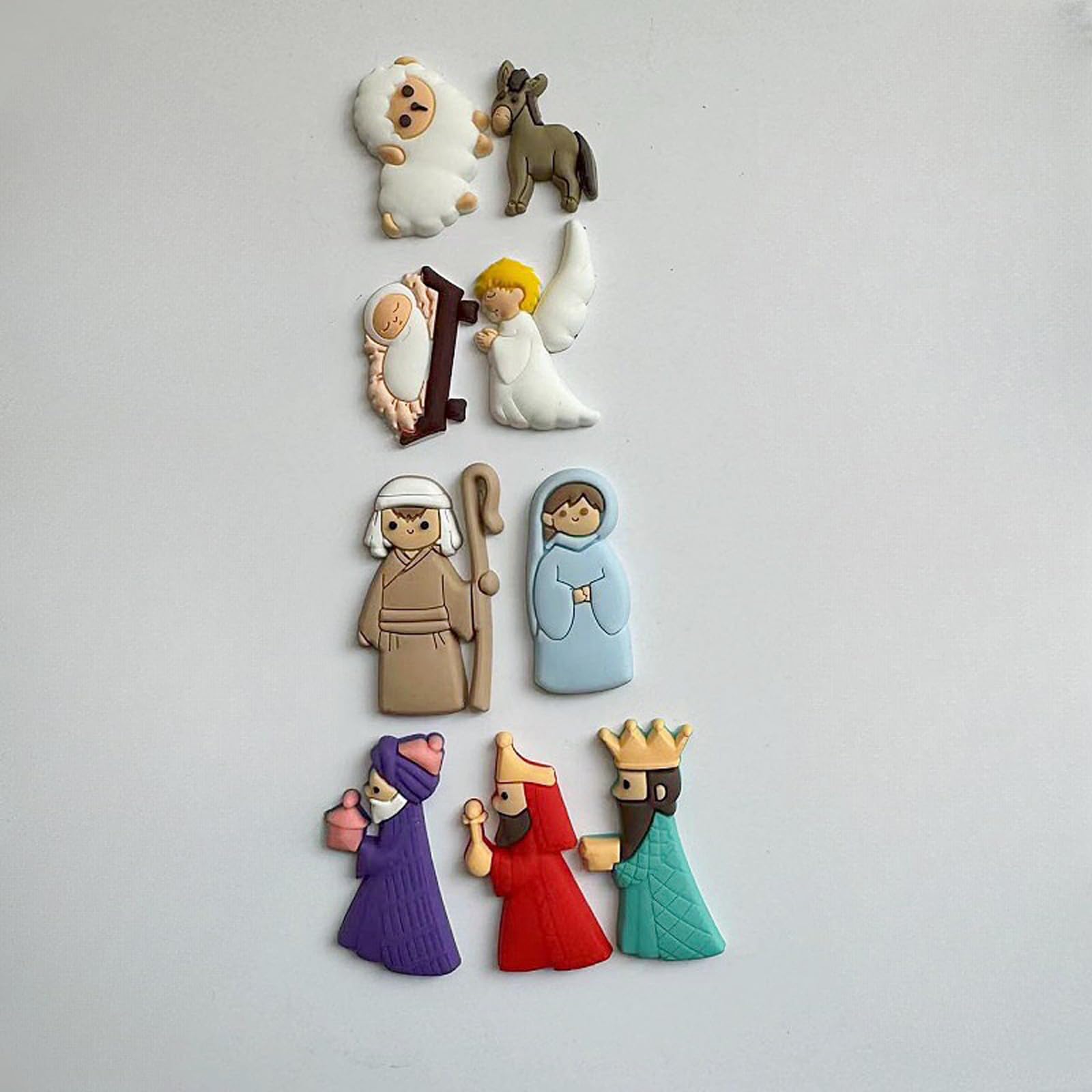 9 sztuk/zestaw łatek do szopki bożonarodzeniowej z miniaturowymi figurkami z PVC, rysowane ozdoby płaskie do świątecznych prac ręcznych, dekoracje, twórcze zawieszki na święta, amulety