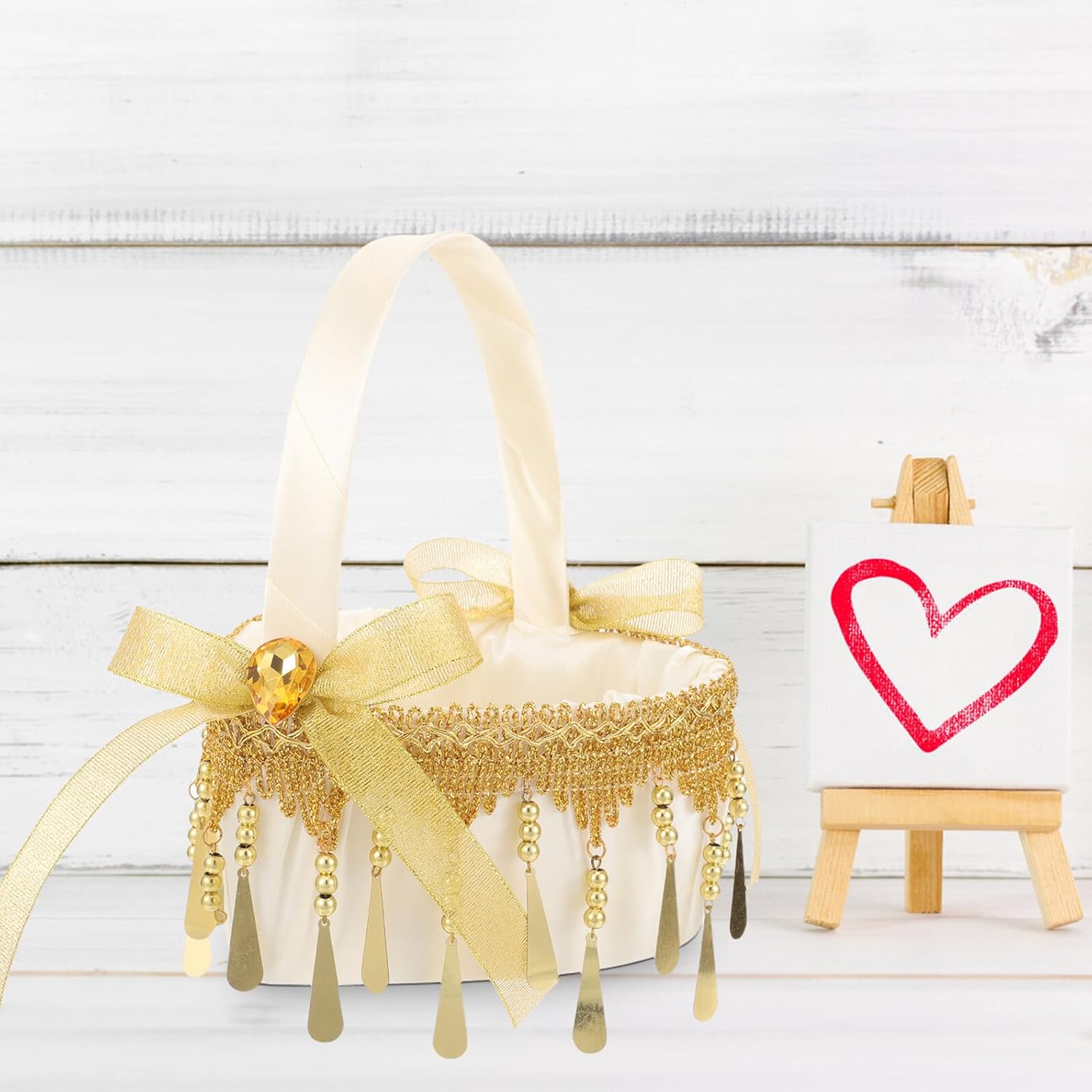 Rustic Flower Girl Basket with Handle Small Wedding Basket for Flower for Ceremony and Party Supplies