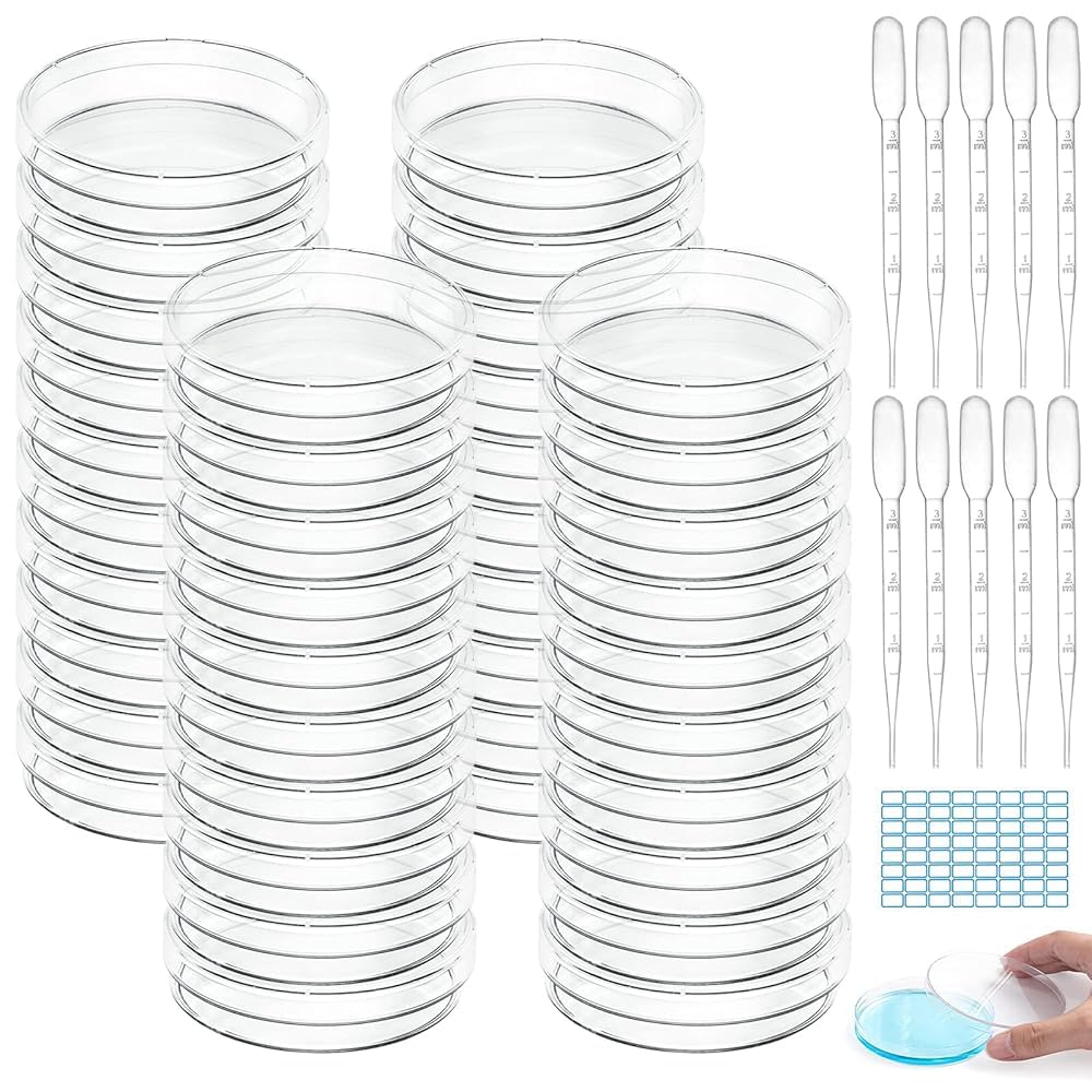 Petri Dishes 55mm x 13mm Sterile Piastra Petri in Plastica Trasparente 40 Pezzi con Contagocce
