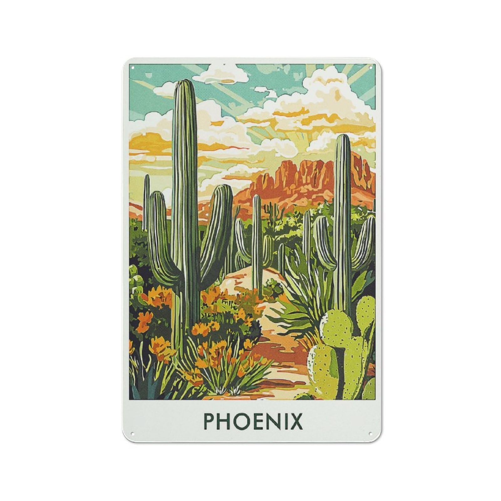 Junmoney Style-11 Barn Style Farmhouse Metal Sign 30X20cm Featuring Phoenix Desert Landscape, Cottage Wall Art For Kitchen, Cottage, Porch Or Garden Room