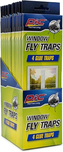 PIC Trampa para moscas para ventana, caja de 4 unidades, paquete de 12 48 trampas en total